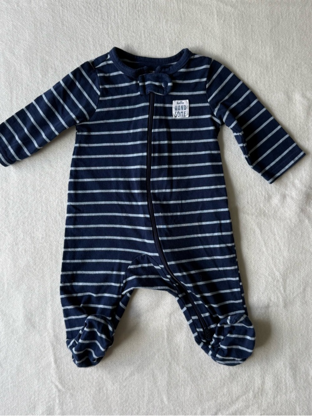 Carter's Navy and White Striped Boys Baby Footie 3M